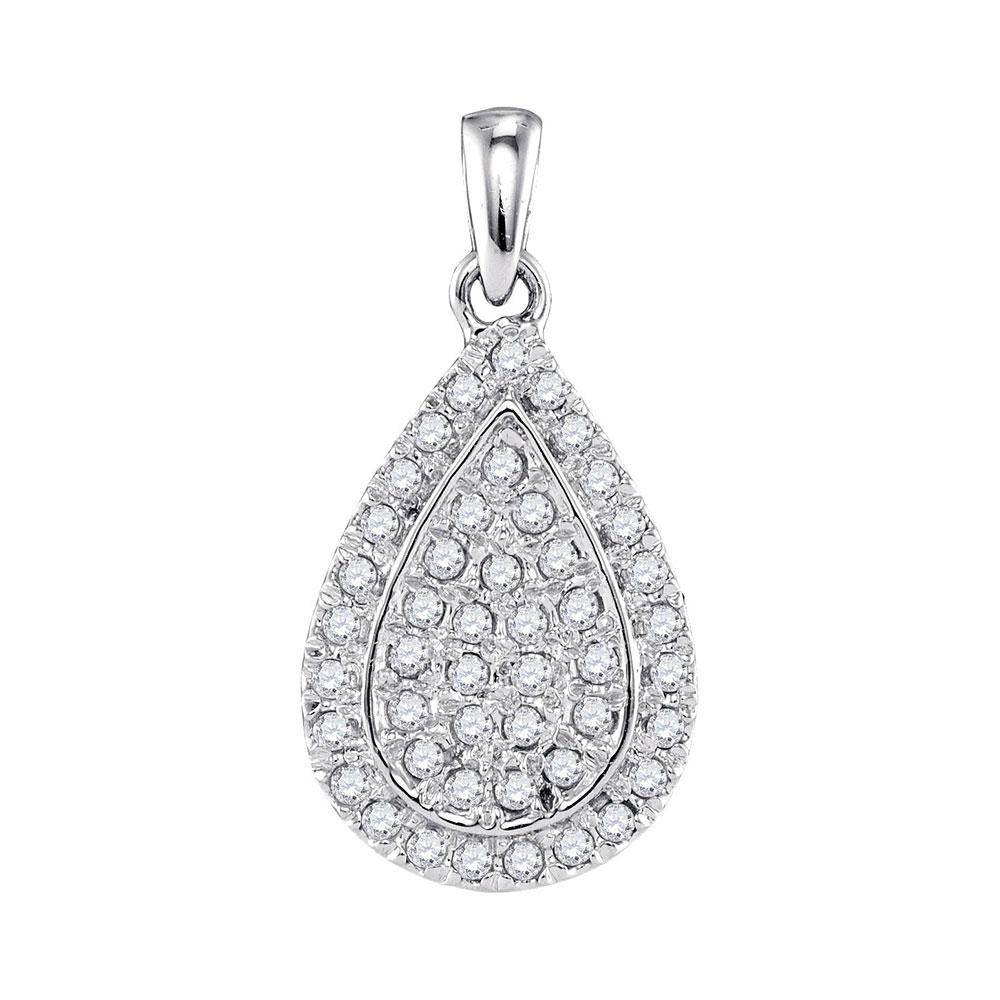 Diamond Fashion Pendant | 10kt White Gold Womens Round Diamond Framed Teardrop Cluster Pendant 1/4 Cttw | Splendid Jewellery GND