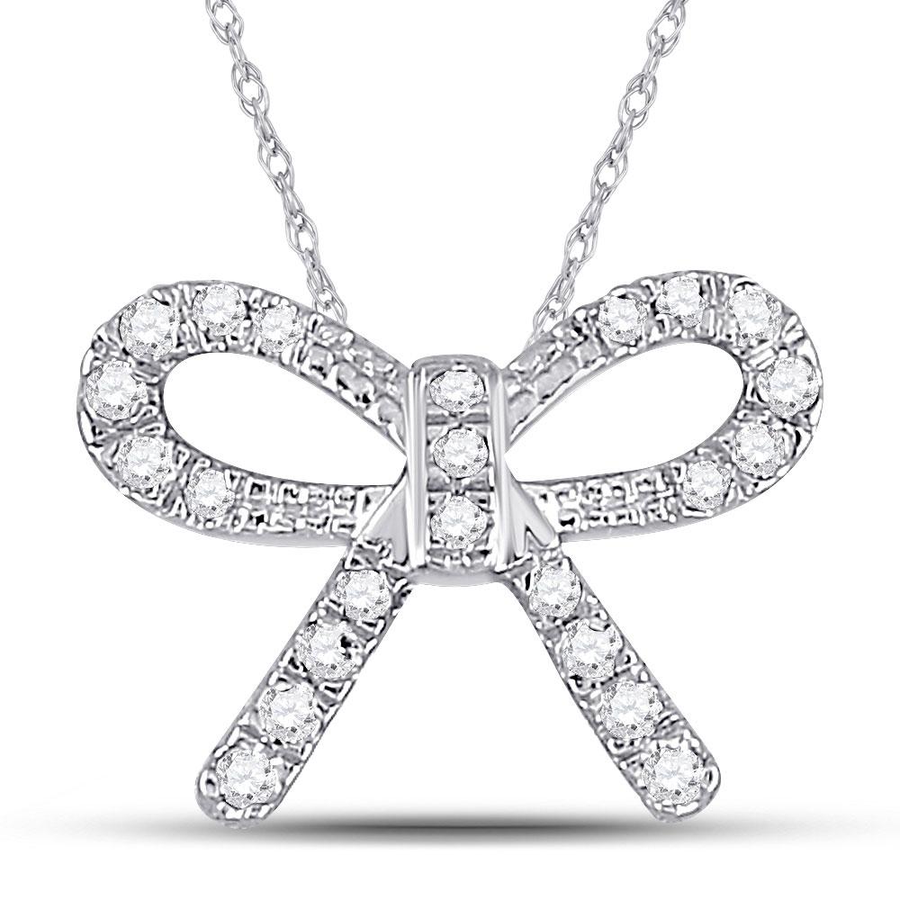 Diamond Fashion Pendant | 10kt White Gold Womens Round Diamond Knot Bow Pendant Necklace 1/10 Cttw | Splendid Jewellery GND