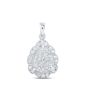 Diamond Fashion Pendant | 10kt White Gold Womens Round Diamond Teardrop Pendant 1/3 Cttw | Splendid Jewellery GND