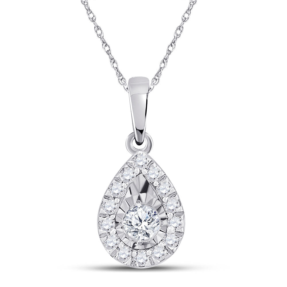 Diamond Fashion Pendant | 10kt White Gold Womens Round Diamond Teardrop Pendant 1/6 Cttw | Splendid Jewellery GND