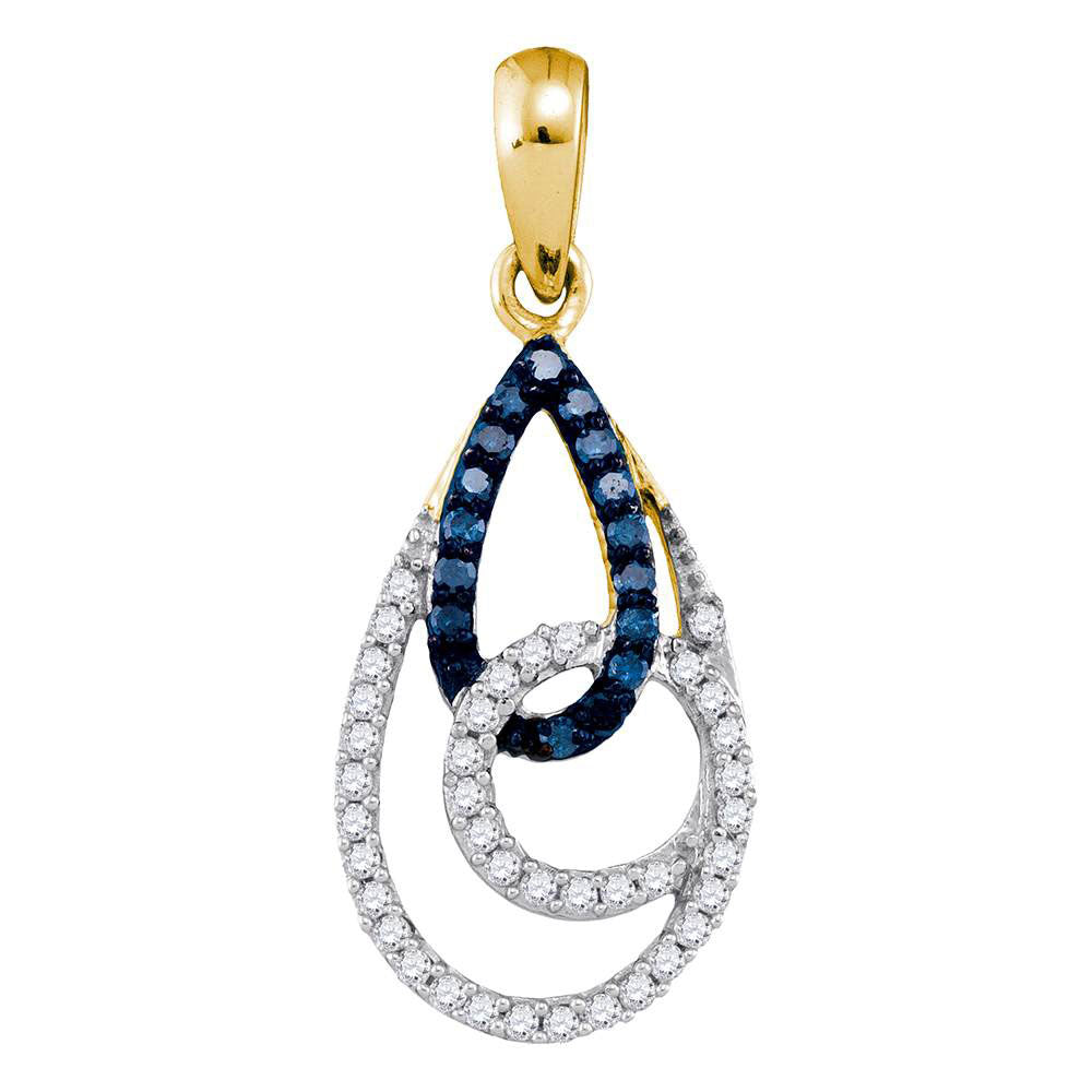 Diamond Fashion Pendant | 10kt Yellow Gold Womens Round Blue Color Enhanced Diamond Teardrop Pendant 1/3 Cttw | Splendid Jewellery GND