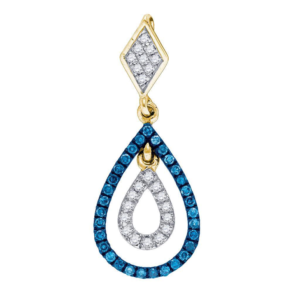 Diamond Fashion Pendant | 10kt Yellow Gold Womens Round Blue Color Enhanced Diamond Teardrop Pendant 1/5 Cttw | Splendid Jewellery GND