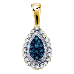 Diamond Fashion Pendant | 10kt Yellow Gold Womens Round Blue Color Enhanced Diamond Teardrop Pendant 1/6 Cttw | Splendid Jewellery GND