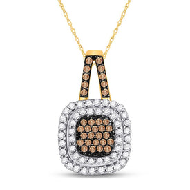 Captivating Square Frame Brown and Blue Diamond Pendant in 10kt Yellow Gold  Top View from Splendid Jewellery