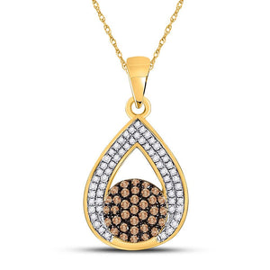 Diamond Fashion Pendant | 10kt Yellow Gold Womens Round Brown Diamond Teardrop Cluster Pendant 1/3 Cttw | Splendid Jewellery GND