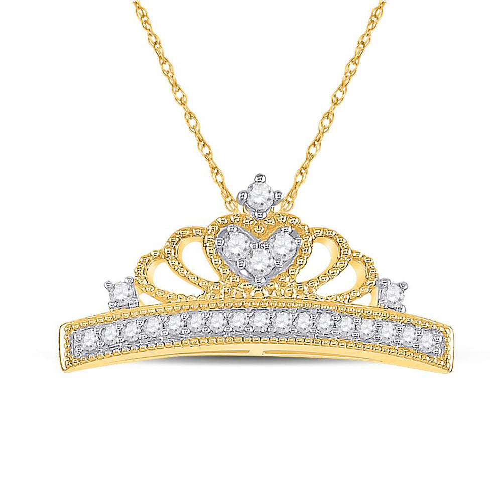 Diamond Fashion Pendant | 10kt Yellow Gold Womens Round Diamond Crown Fashion Pendant 1/6 Cttw | Splendid Jewellery GND
