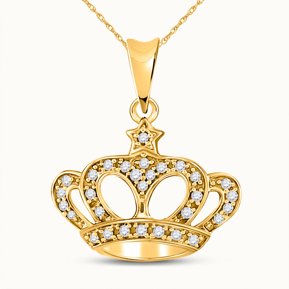 Diamond Fashion Pendant | 10kt Yellow Gold Womens Round Diamond Crown Pendant 1/8 Cttw | Splendid Jewellery GND
