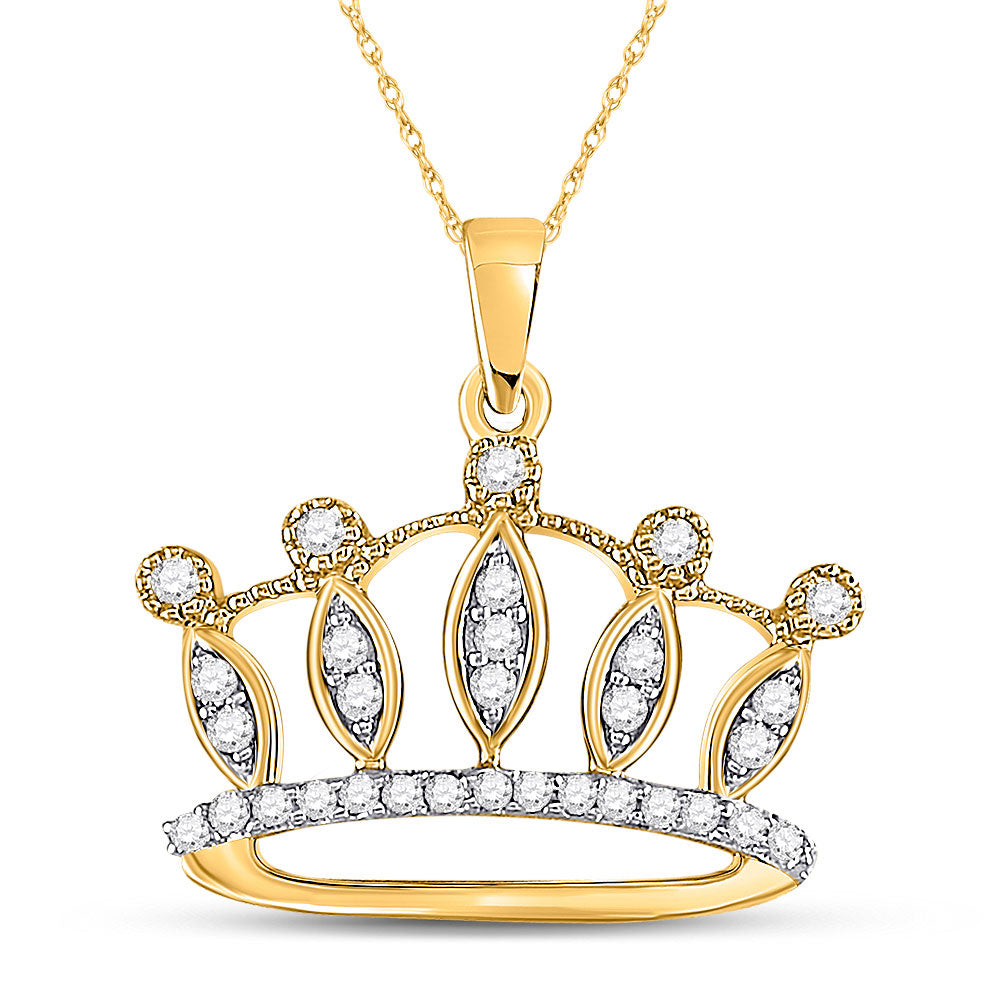 Diamond Fashion Pendant | 10kt Yellow Gold Womens Round Diamond Crown Tiara Fashion Pendant 1/6 Cttw | Splendid Jewellery GND