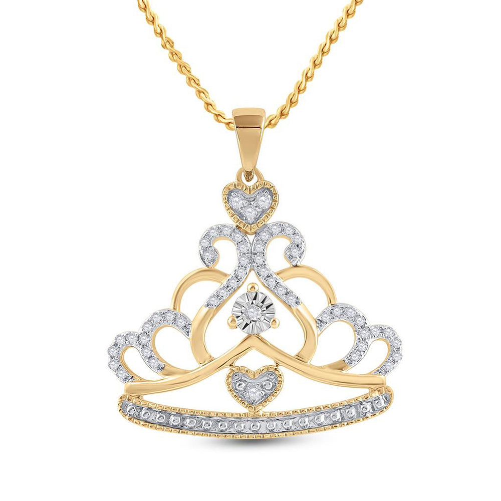 Diamond Fashion Pendant | 10kt Yellow Gold Womens Round Diamond Crown Tiara Fashion Pendant 1/6 Cttw | Splendid Jewellery GND