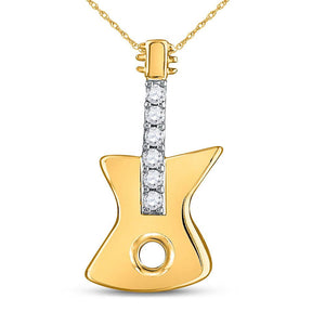 Diamond Fashion Pendant | 10kt Yellow Gold Womens Round Diamond Electric Guitar Music Instrument Pendant 1/20 Cttw | Splendid Jewellery GND