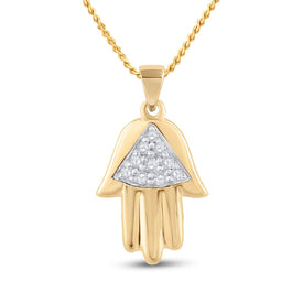 10kt Yellow Gold Women's Round Diamond Hamsa Fashion Pendant: A Mesmerizing Symbol of Elegance and Protection product  Top View from Splendid Jewellery