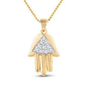 Diamond Fashion Pendant | 10kt Yellow Gold Womens Round Diamond Hamsa Fashion Pendant 1/20 Cttw | Splendid Jewellery GND