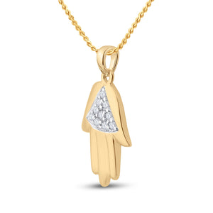 Diamond Fashion Pendant | 10kt Yellow Gold Womens Round Diamond Hamsa Fashion Pendant 1/20 Cttw | Splendid Jewellery GND