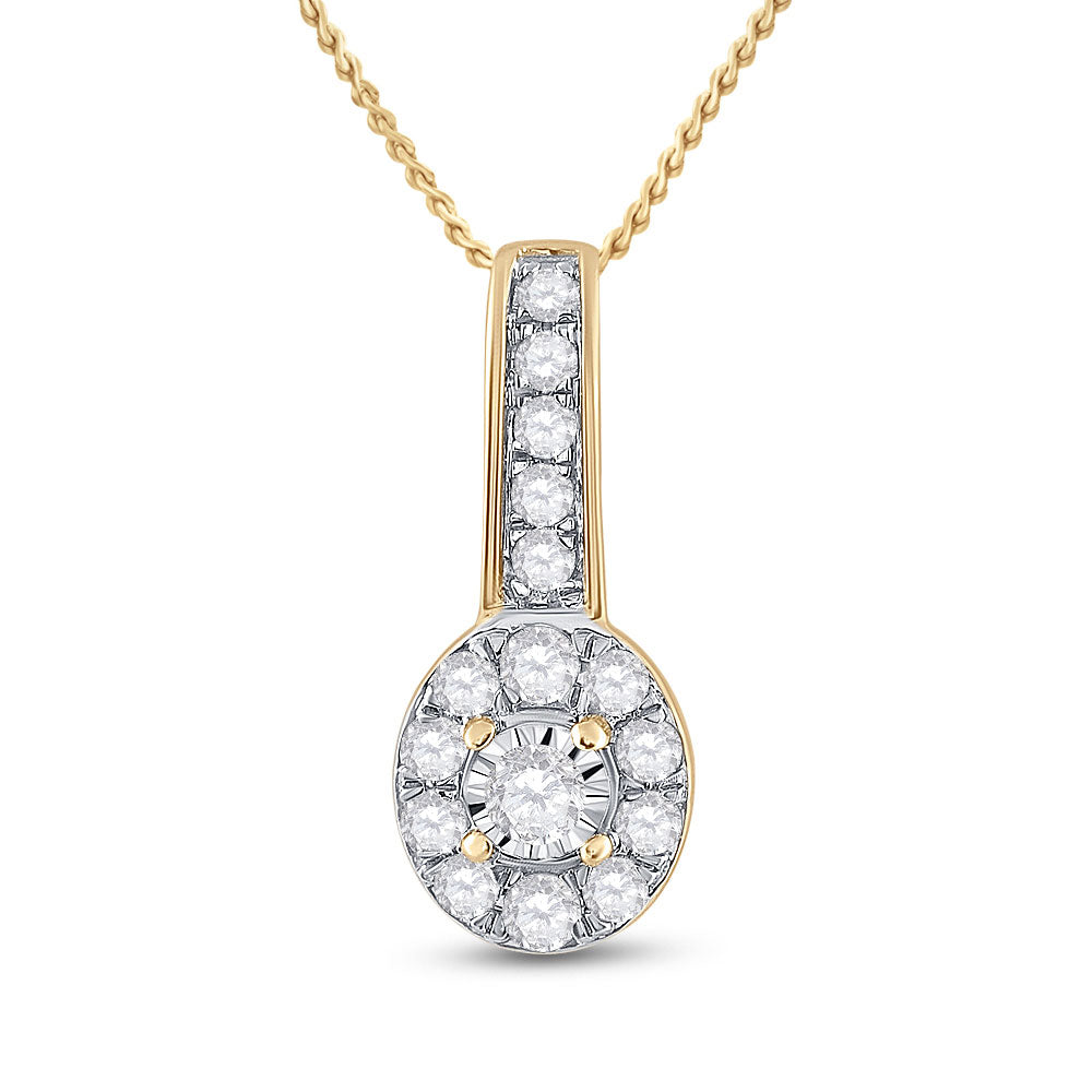 Diamond Fashion Pendant | 10kt Yellow Gold Womens Round Diamond Oval Pendant 1/4 Cttw | Splendid Jewellery GND