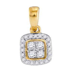 Diamond Fashion Pendant | 10kt Yellow Gold Womens Round Diamond Square Cluster Pendant 1/10 Cttw | Splendid Jewellery GND