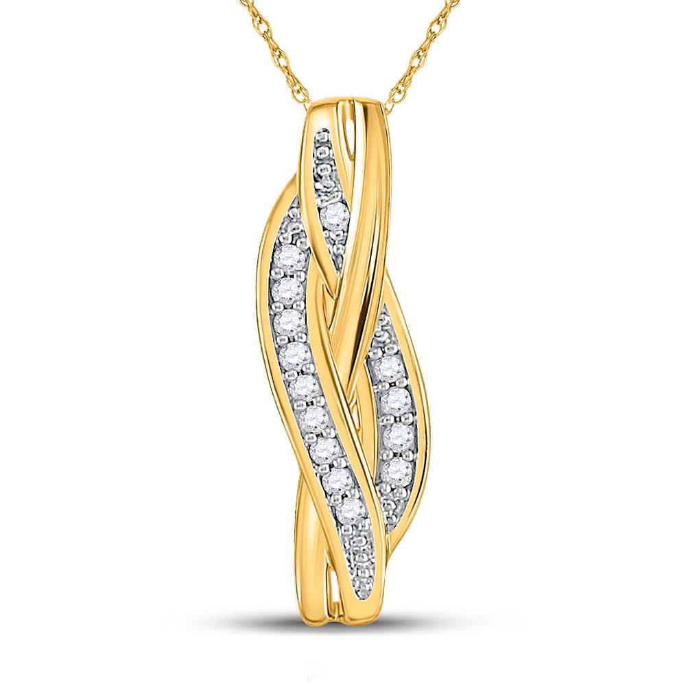 Diamond Fashion Pendant | 10kt Yellow Gold Womens Round Diamond Vertical Woven Strand Pendant 1/20 Cttw | Splendid Jewellery GND