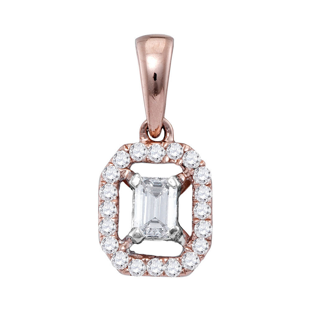 Diamond Fashion Pendant | 14kt Rose Gold Womens Emerald Diamond Solitaire Pendant 1/4 Cttw | Splendid Jewellery GND