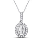 Radiant Brilliance: 14kt White Gold Baguette Diamond Oval Pendant 1/3 Cttw - Top View