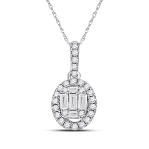 Diamond Fashion Pendant | 14kt White Gold Womens Baguette Diamond Oval Pendant 1/3 Cttw | Splendid Jewellery GND
