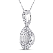Load image into Gallery viewer, Radiant Brilliance: 14kt White Gold Baguette Diamond Oval Pendant 1/3 Cttw - Side View