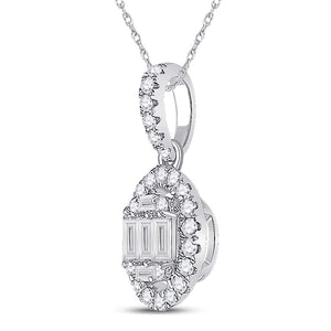 Diamond Fashion Pendant | 14kt White Gold Womens Baguette Diamond Oval Pendant 1/3 Cttw | Splendid Jewellery GND