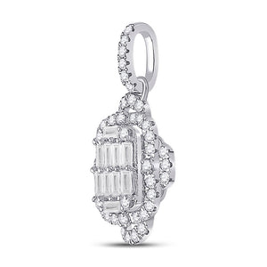 Diamond Fashion Pendant | 14kt White Gold Womens Baguette Diamond Quatrefoil Cluster Pendant 5/8 Cttw | Splendid Jewellery GND