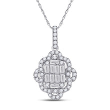 Load image into Gallery viewer, Radiant Diamond Quatrefoil Cluster Pendant - 14kt White Gold Women&#39;s Baguette Diamond Necklace - Top View