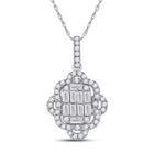 Radiant Diamond Quatrefoil Cluster Pendant - 14kt White Gold Women's Baguette Diamond Necklace - Top View