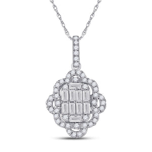 Diamond Fashion Pendant | 14kt White Gold Womens Baguette Diamond Quatrefoil Cluster Pendant 5/8 Cttw | Splendid Jewellery GND