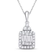 Load image into Gallery viewer, 14kt White Gold Baguette Diamond Square Cluster Pendant - A Radiant Masterpiece of Elegance and Brilliance - Top View