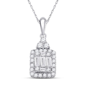 Diamond Fashion Pendant | 14kt White Gold Womens Baguette Diamond Square Cluster Pendant 1/3 Cttw | Splendid Jewellery GND