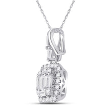 Load image into Gallery viewer, 14kt White Gold Baguette Diamond Square Cluster Pendant - A Captivating Expression of Elegance and Brilliance - Side View