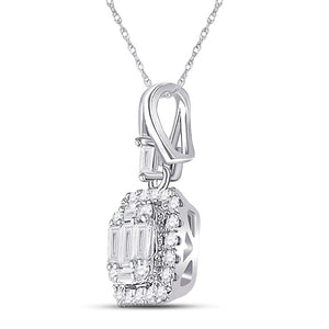 Diamond Fashion Pendant | 14kt White Gold Womens Baguette Diamond Square Cluster Pendant 1/4 Cttw | Splendid Jewellery GND