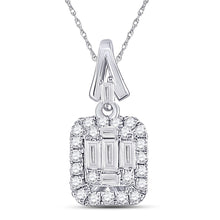 Load image into Gallery viewer, 14kt White Gold Baguette Diamond Square Cluster Pendant - A Captivating Expression of Elegance and Brilliance - Top View