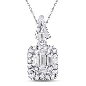 14kt White Gold Baguette Diamond Square Cluster Pendant - A Captivating Expression of Elegance and Brilliance - Top View
