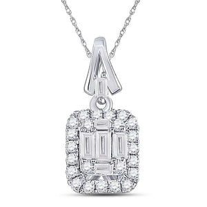 Diamond Fashion Pendant | 14kt White Gold Womens Baguette Diamond Square Cluster Pendant 1/4 Cttw | Splendid Jewellery GND