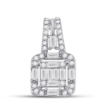 Load image into Gallery viewer, 14kt White Gold Baguette and Round Diamond Square Pendant - Top View