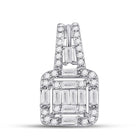 14kt White Gold Baguette and Round Diamond Square Pendant - Top View