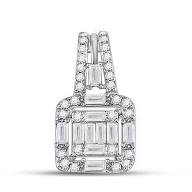 14kt White Gold Baguette and Round Diamond Square Pendant - Top View