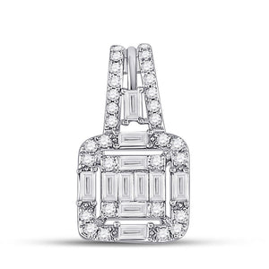 Diamond Fashion Pendant | 14kt White Gold Womens Baguette Diamond Square Pendant 3/8 Cttw | Splendid Jewellery GND