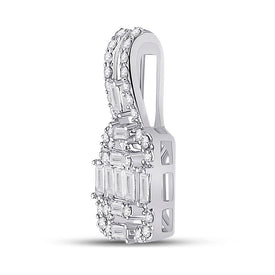 14kt White Gold Baguette and Round Diamond Square Pendant - Side View