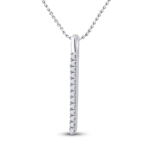 Diamond Fashion Pendant | 14kt White Gold Womens Round Diamond Bar Pendant 1/10 Cttw | Splendid Jewellery GND