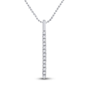 Diamond Fashion Pendant | 14kt White Gold Womens Round Diamond Bar Pendant 1/10 Cttw | Splendid Jewellery GND