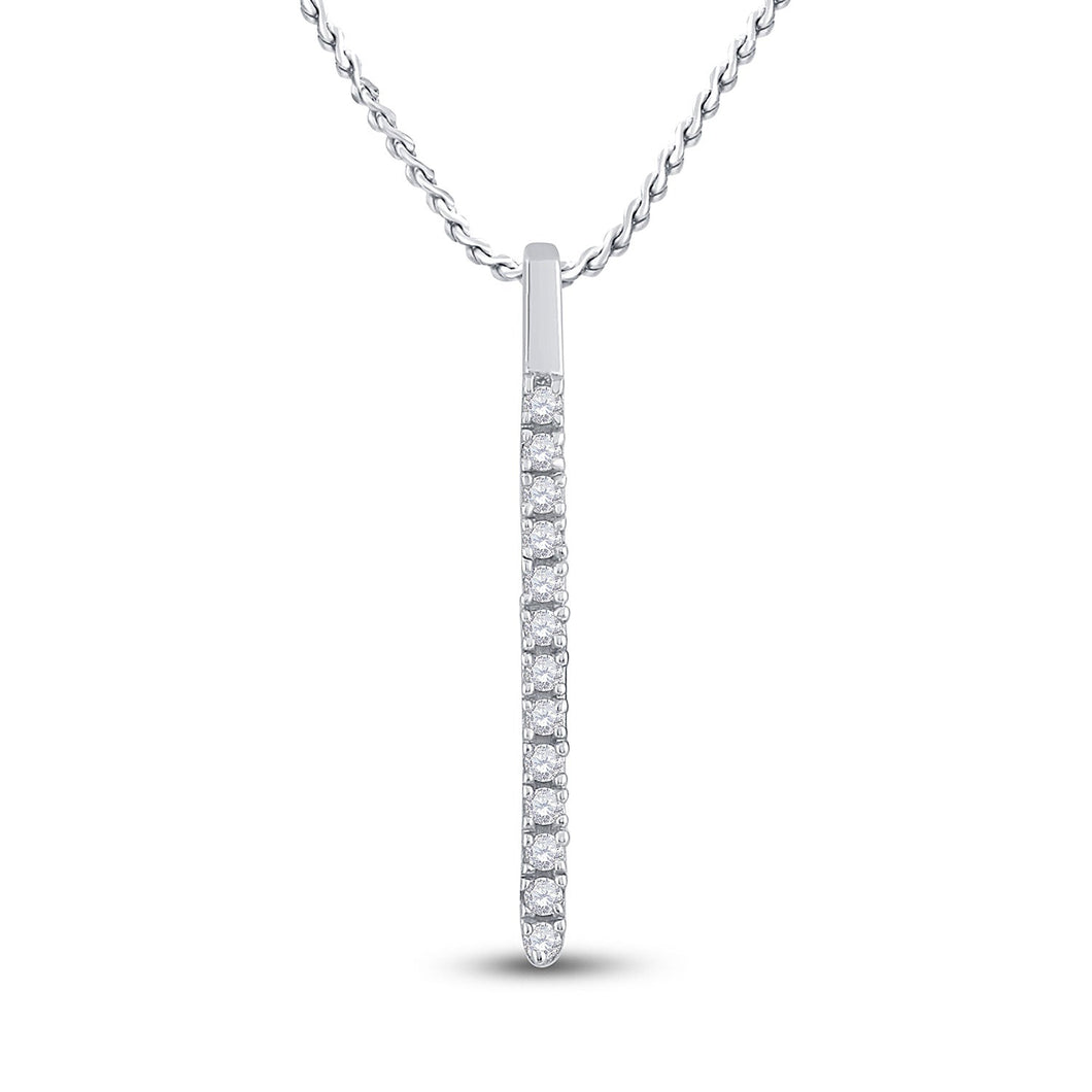 Diamond Fashion Pendant | 14kt White Gold Womens Round Diamond Bar Pendant 1/10 Cttw | Splendid Jewellery GND