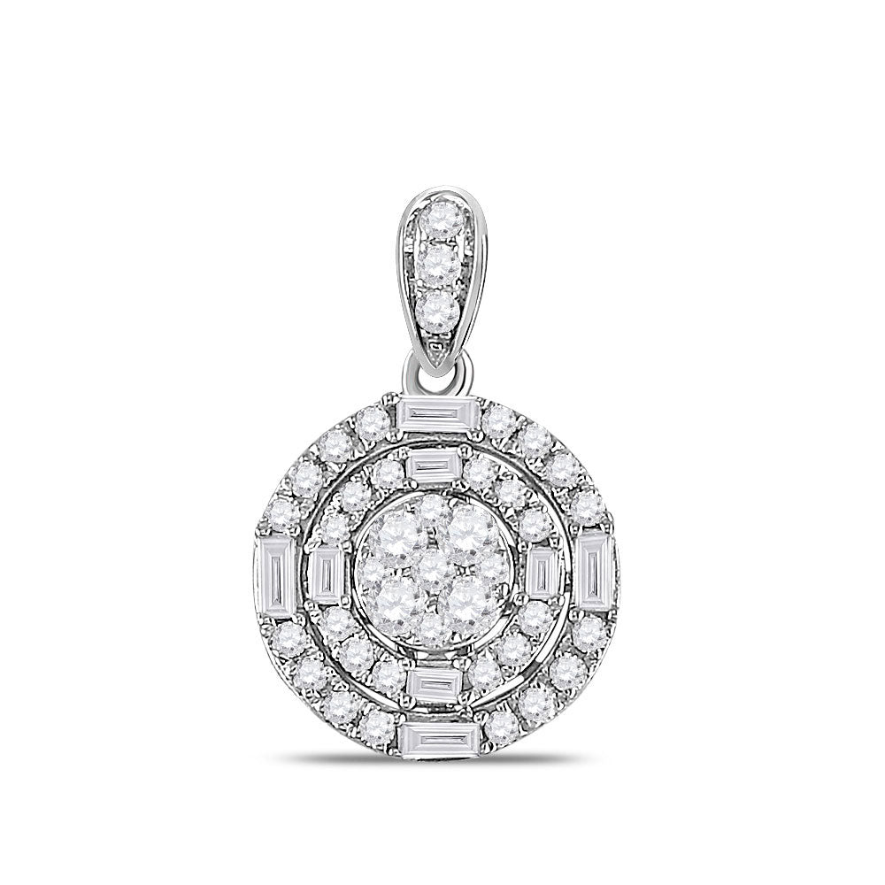 Diamond Fashion Pendant | 14kt White Gold Womens Round Diamond Circle Cluster Pendant 3/8 Cttw | Splendid Jewellery GND