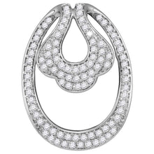 Load image into Gallery viewer, Radiant Elegance: 14kt White Gold Womens Round Diamond Slide Oval Pendant 3/4 Cttw - Top View