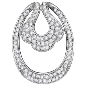 Diamond Fashion Pendant | 14kt White Gold Womens Round Diamond Slide Oval Pendant 3/4 Cttw | Splendid Jewellery GND