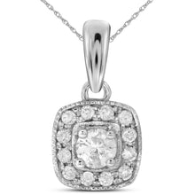 Load image into Gallery viewer, 14kt White Gold Square Halo Diamond Pendant - Timeless Elegance and Sparkling Brilliance  Top View from Splendid Jewellery