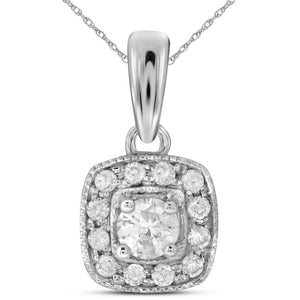 Diamond Fashion Pendant | 14kt White Gold Womens Round Diamond Solitaire Square Halo Pendant 1/4 Cttw | Splendid Jewellery GND