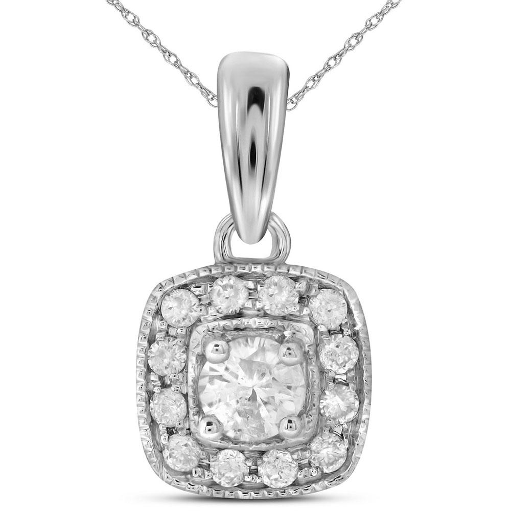 Diamond Fashion Pendant | 14kt White Gold Womens Round Diamond Solitaire Square Halo Pendant 1/4 Cttw | Splendid Jewellery GND